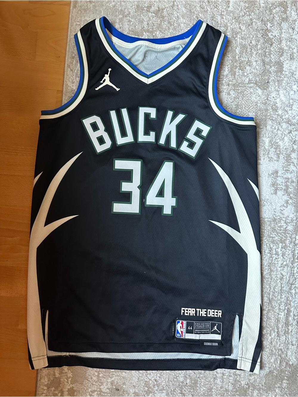 Jordan Black Milwaukee Bucks #34 Giannis Jersey with White Antler Graphics